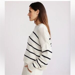 Jenni Kayne Striped White and Navy Chloe Crewneck Sweater